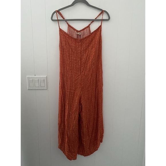 Billabong Pants - Billabong Orange Geometric Printed V-Neck Wide Leg Jumpsuit Size 6